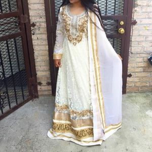 White anarkali long dress